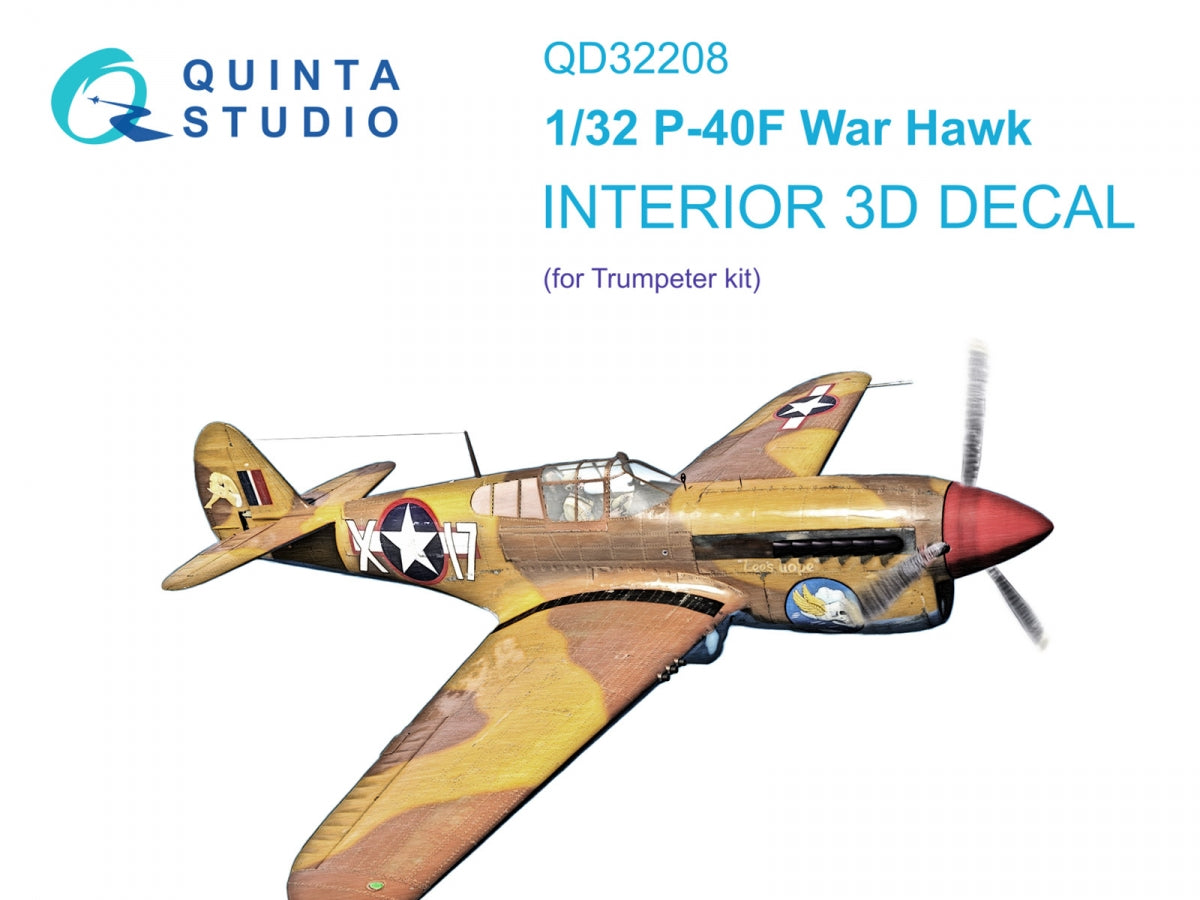 Quinta Studio QD32208 P-40F WarHawk 3D-Printed colored Interior on decal paper (Trumpeter) 1/32
