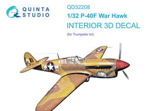 Quinta Studio QD32208 P-40F WarHawk 3D-Printed colored Interior on decal paper (Trumpeter) 1/32