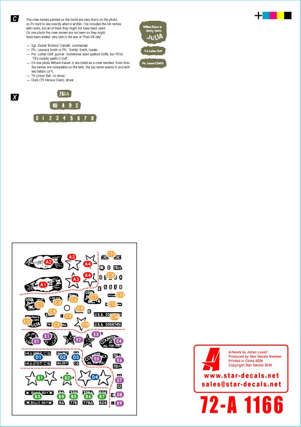 Star Decals 72-A1166 US M4A3(76) in Europe 1944-45. 25th Tk Bn. 37th Tk Bn. 761st Tk Bn. 778th Tk Bn 1/72 – image 2