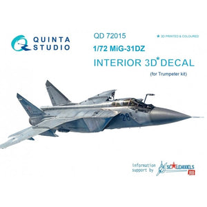 Quinta Studio QD72015 MiG-31DZ 3D-Printed &amp;amp; colored Interior on decal paper (for Trumpeter kit) 1/72