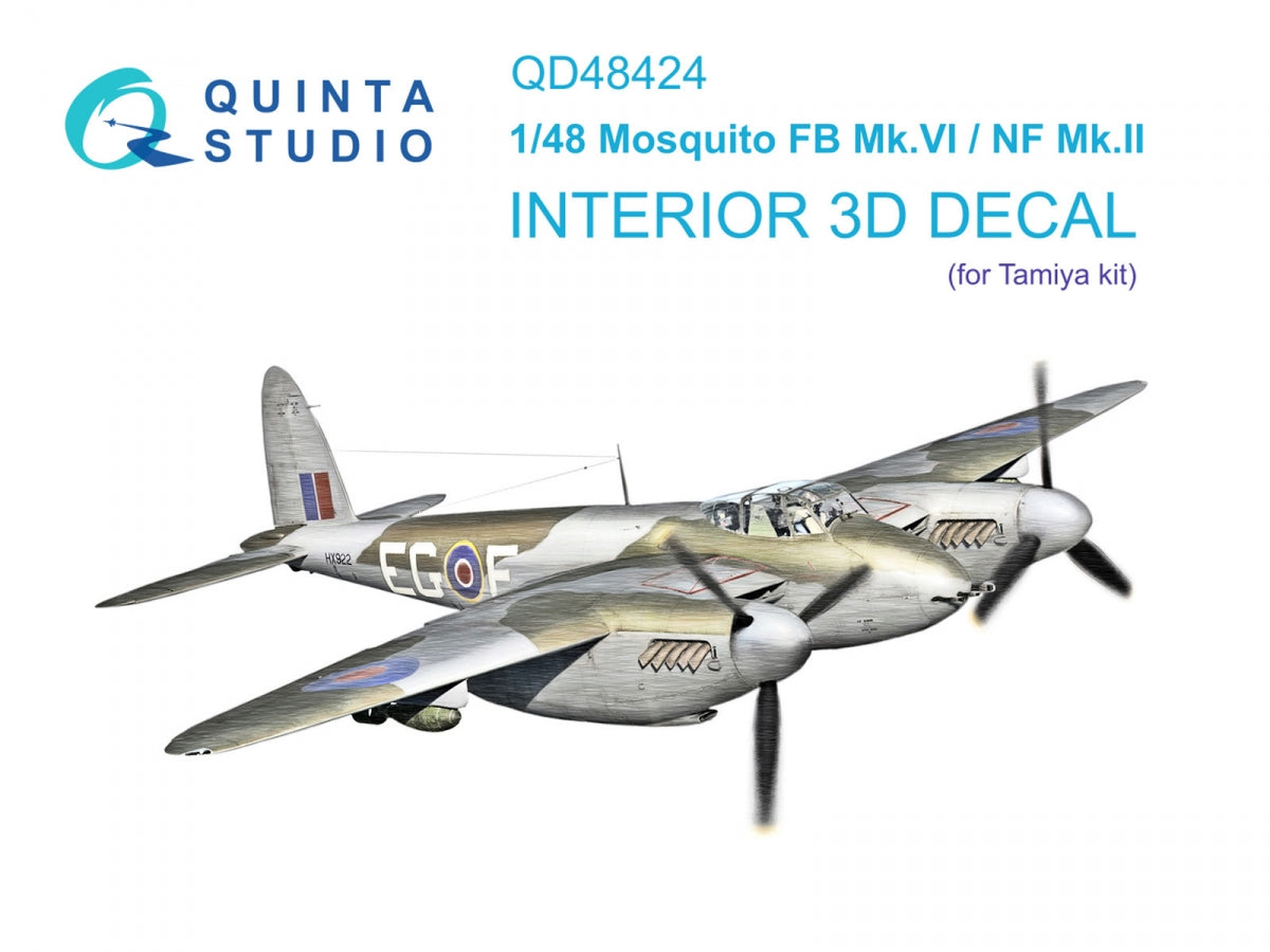 Quinta Studio QD48424 Mosquito FB Mk.VI/NF Mk.II 3D-Printed colored Interior on decal paper (Tamiya) 1/48