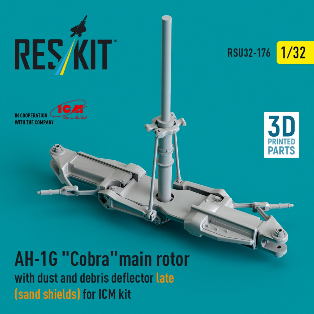 RESKIT RSU32-0176 AH-1G &amp;quot;Cobra&amp;quot; main rotor with dust and debris deflector (sand shields) late version for ICM kit (3D Printed) 1/32 – Bild 2