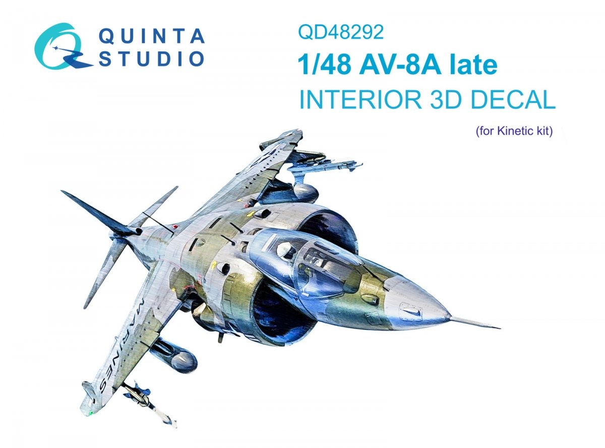 Quinta Studio QD48292 AV-8A Late 3D-Printed &amp;amp; colored Interior on decal paper (Kinetic) 1/48