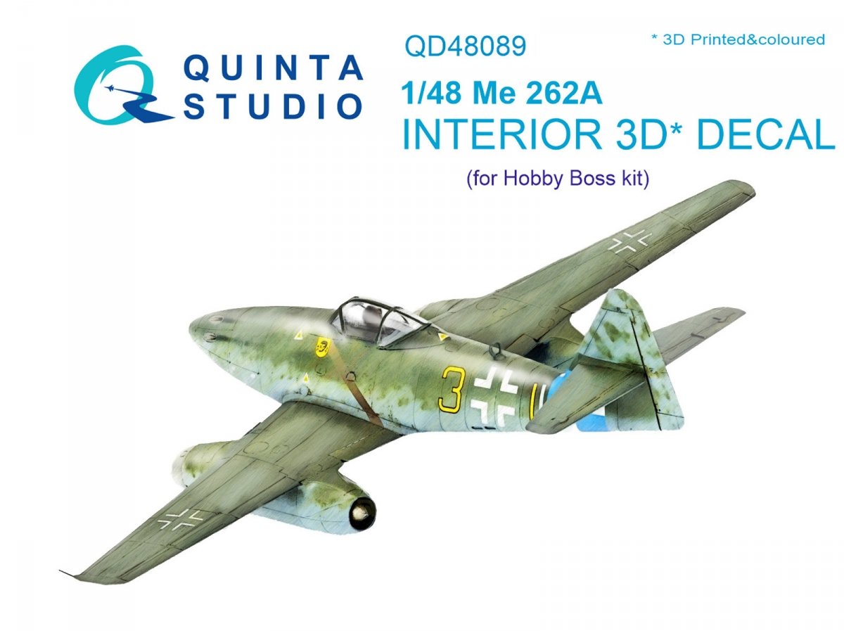 Quinta Studio QD48089 Me-262A 3D-Printed &amp; colored Interior on decal paper (for HobbyBoss kit) 1/48