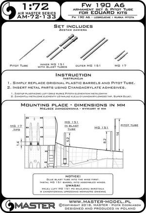 Master AM-72-133 Fw 190 A6 armament set (MG 17 tips, MG 151 barrels) and pitot tube (for Eduard models) (1/72) – image 3