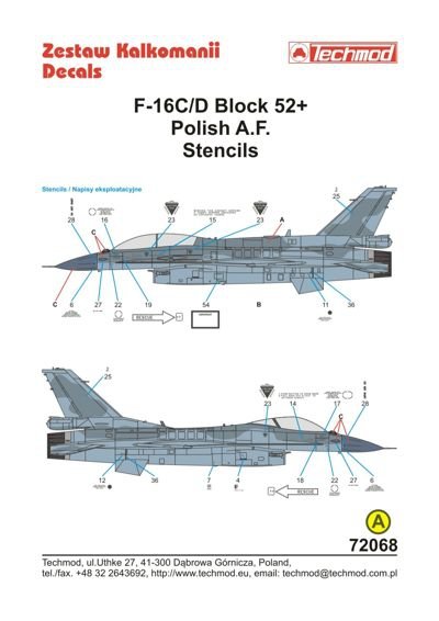 Pochoirs Techmod 72068 F-16 C/D Block 52+ (1/72)
