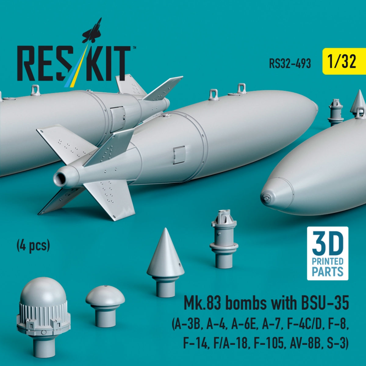 RESKIT RS32-0493 Mk.83 bombs with BSU-35 (4 pcs) (3D printed) 1/32 – Bild 2