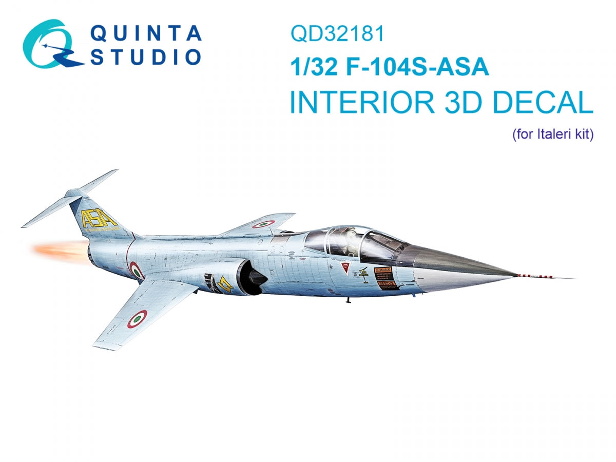 Quinta Studio QD32181 F-104S-ASA 3D-Printed colored Interior on decal paper (Italeri) 1/32