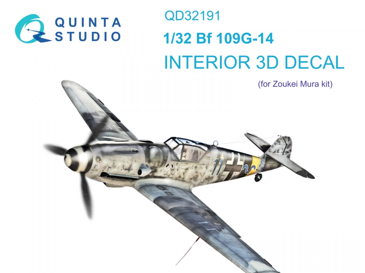 Quinta Studio QD32191 Bf 109G-14 3D-Printed colored Interior on decal paper (Zoukei Mura SWS) 1/32
