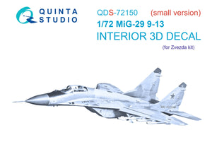 Quinta Studio QDS-72150 Mig-29 9-13 3D-Printed colored Interior on decal paper (7278 Zvezda) 1/72