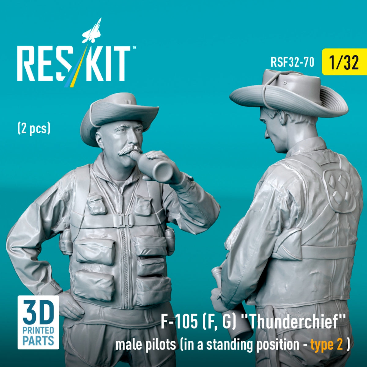 RESKIT RSF32-0070 F-105 (F, G) &amp;quot;Thunderchief&amp;quot; male pilots (in a standing position - type 2) (2 pcs) (3D Printed) 1/32 – image 2