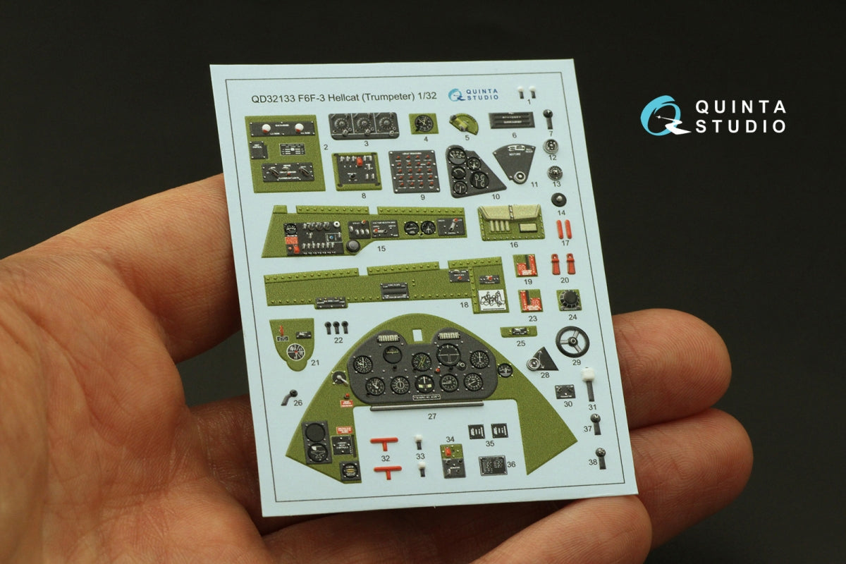 Quinta Studio QD32133 F6F-3 Hellcat 3D-Printed &amp;amp; colored Interior on decal paper (Trumpeter) 1/32 – immagine 4