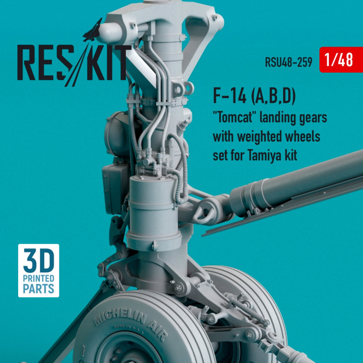 RESKIT RSU48-0259 F-14 (A,B,D) &amp;quot;TOMCAT&amp;quot; LANDING GEARS WITH WEIGHTED WHEELS SET FOR TAMIYA KIT (RESIN &amp;amp; 3D PRINTED) 1/48 – image 2