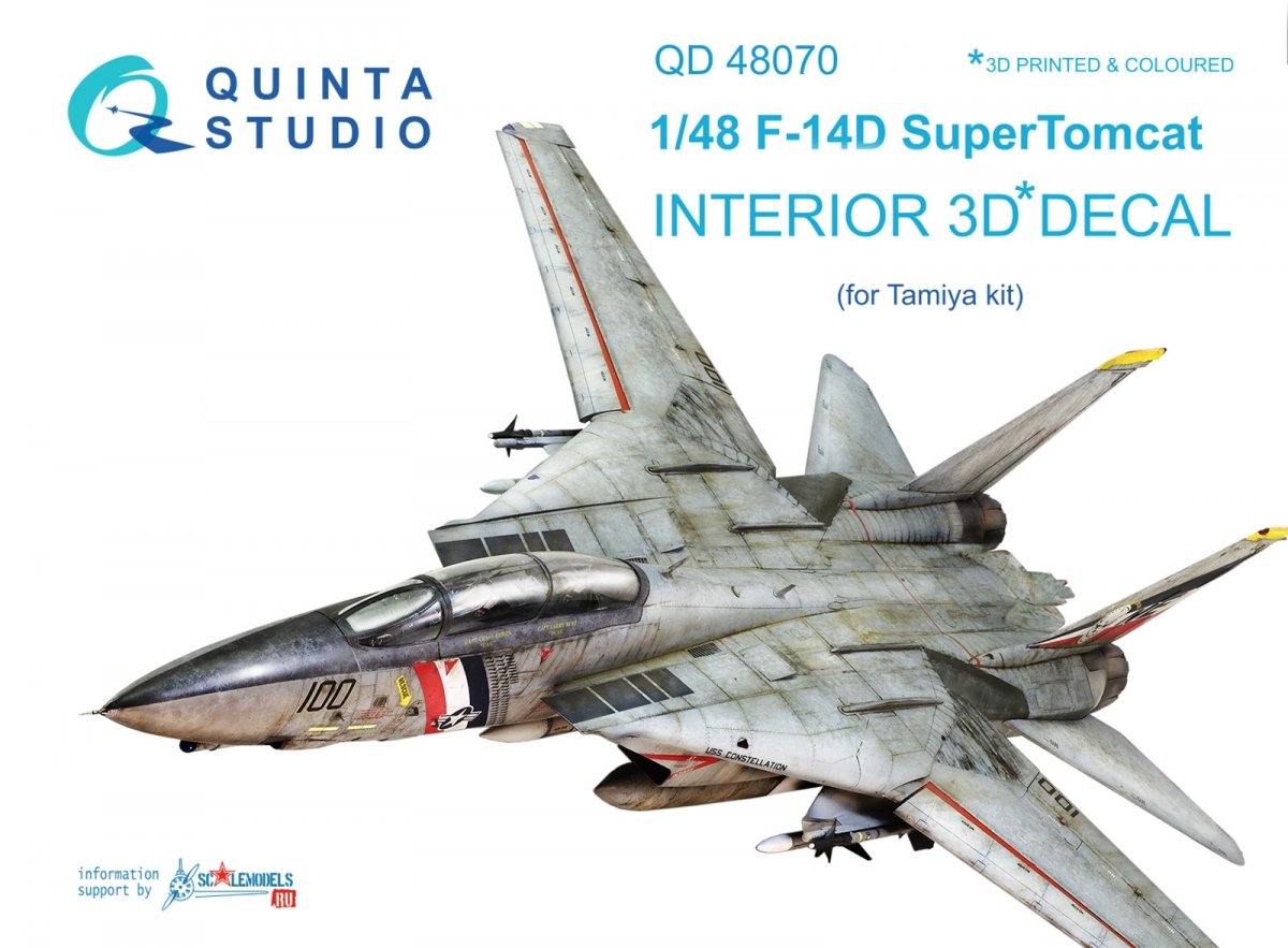 Quinta Studio QD48070 F-14D 3D-Printed &amp;amp; colored Interior on decal paper (for Tamiya kit) 1/48
