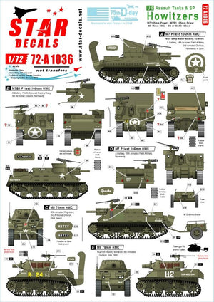 Star Decals 72-A1036 US SP Howitzers. M7 Priest, M8 HMC and M4 (105mm). 75th-D-Day-Special. Normandy and France in 1944 1/72
