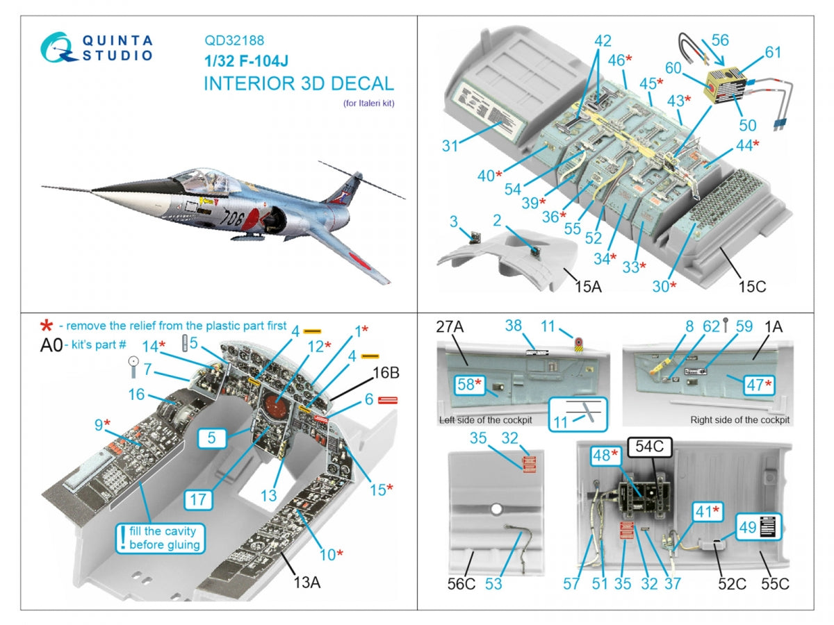 Quinta Studio QD32188 F-104J 3D-Printed colored Interior on decal paper (Italeri) 1/32 – Bild 14