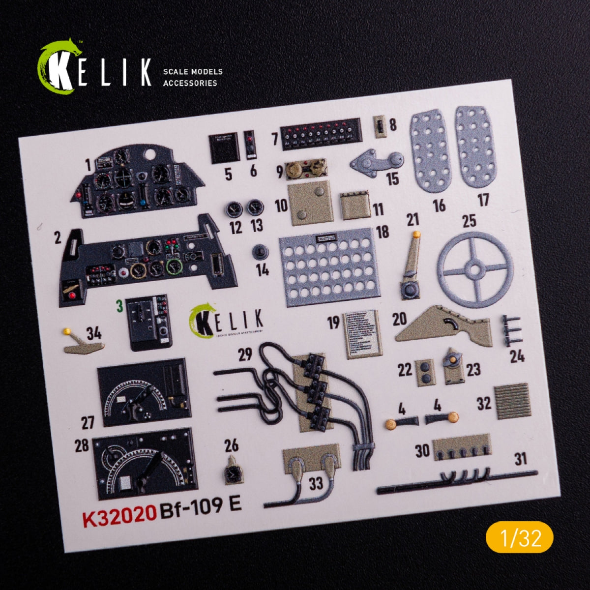KELIK K32020 BF-109 E - Interior 3D Decal with 3D printed parts for Trumpeter kit 1/32 – Bild 3