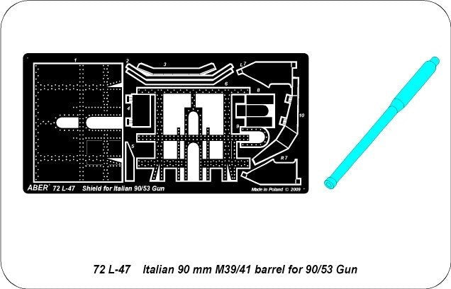 Aber 72L-47 Italian 90mm barrel for 90/53 Gun and additional fully detailed shield 1/72 – Bild 4