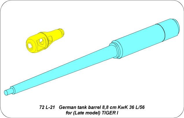 Aber 72L-21 German tank barrel 8,8cm KwK 36 L/56 for (Late model) Tiger I 1/72 – obrázek 4