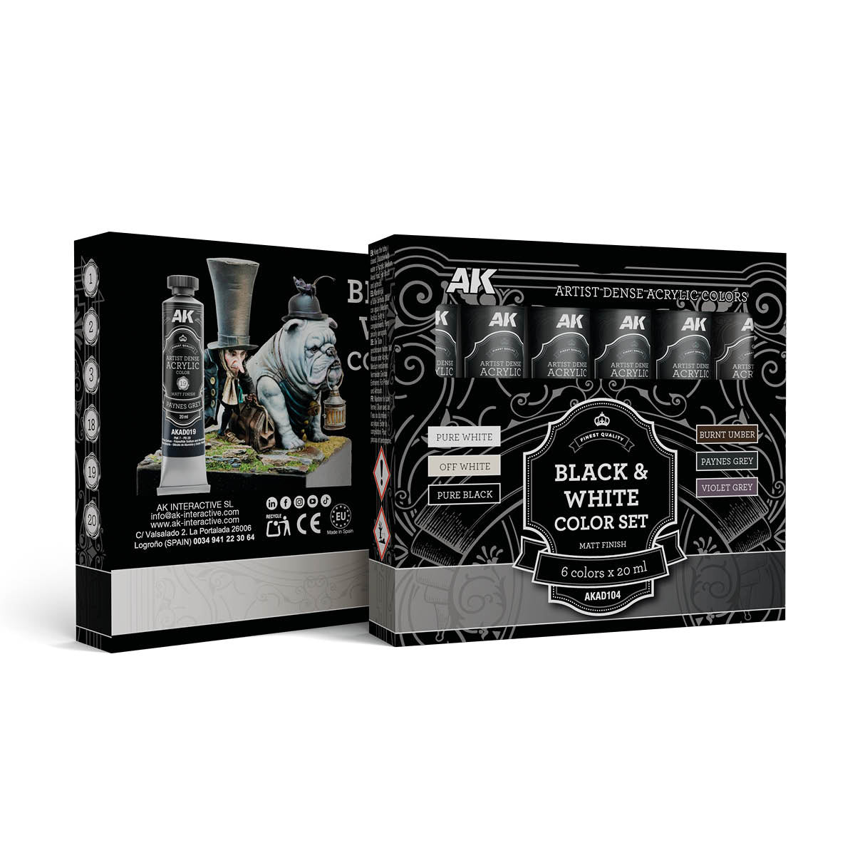 AK Interactive AKAD104 Artist Dense Acrylic Colors - Black &amp;amp; White Color Set