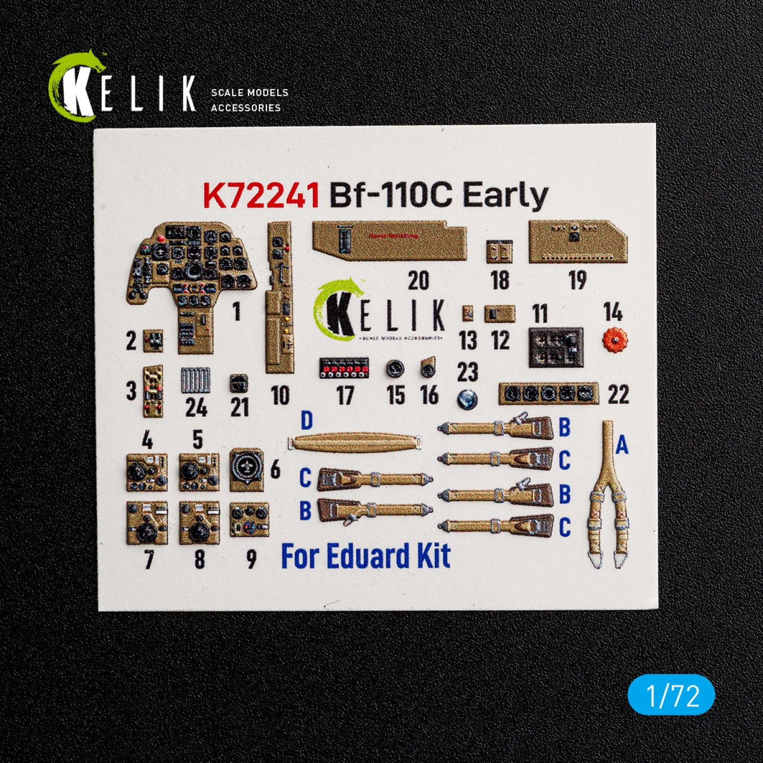 KELIK K72241 Messerschmitt Bf-110 C (Early) - Interior 3D Decals (for Eduard Kits) 1/72