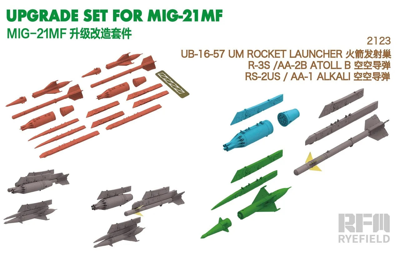 Rye Field Model 2123 MiG-21MF / UB-16-57 UM Rocket Launcher, R-3S / AA-2B ATOLL B, RS-2US / AA-1 ALKALI 3D print 1/48