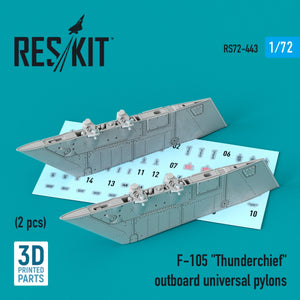 RESKIT RS72-0443 F-105 &amp;quot;THUNDERCHIEF&amp;quot; OUTBOARD UNIVERSAL PYLONS (2 PCS) (3D PRINTED) 1/72