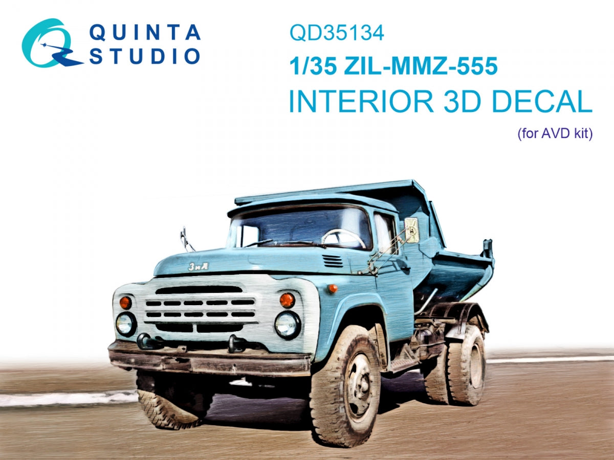 Quinta Studio QD35134 ZIL-MMZ-555 3D-Printed colored Interior on decal paper (AVD) 1/35