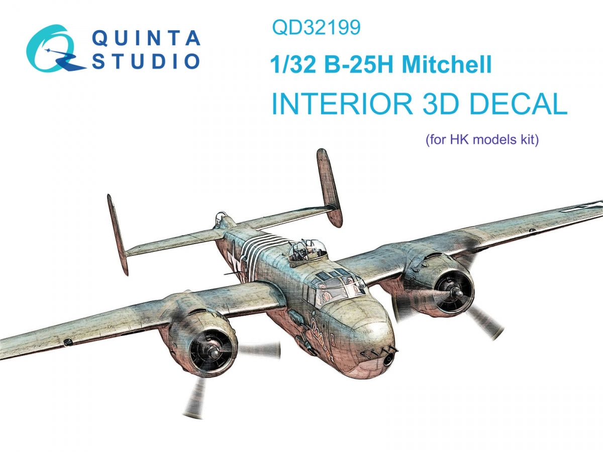 Quinta Studio QD32199 B-25H Mitchell 3D-Printed &amp; colored Interior on decal paper (HK models) 1/32