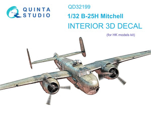 Quinta Studio QD32199 B-25H Mitchell 3D-Printed &amp;amp; colored Interior on decal paper (HK models) 1/32