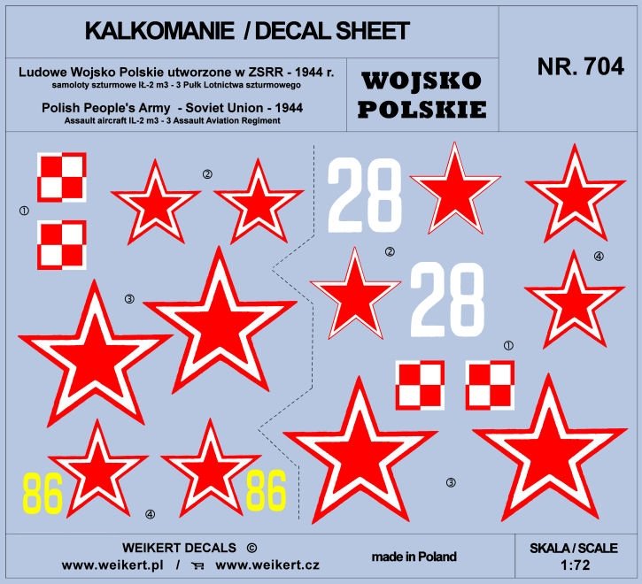 Weikert Decals DEC704 Polish Army - Ił2M3 attack aircraft - 3rd Assault Aviation Regiment - part 2 1/72