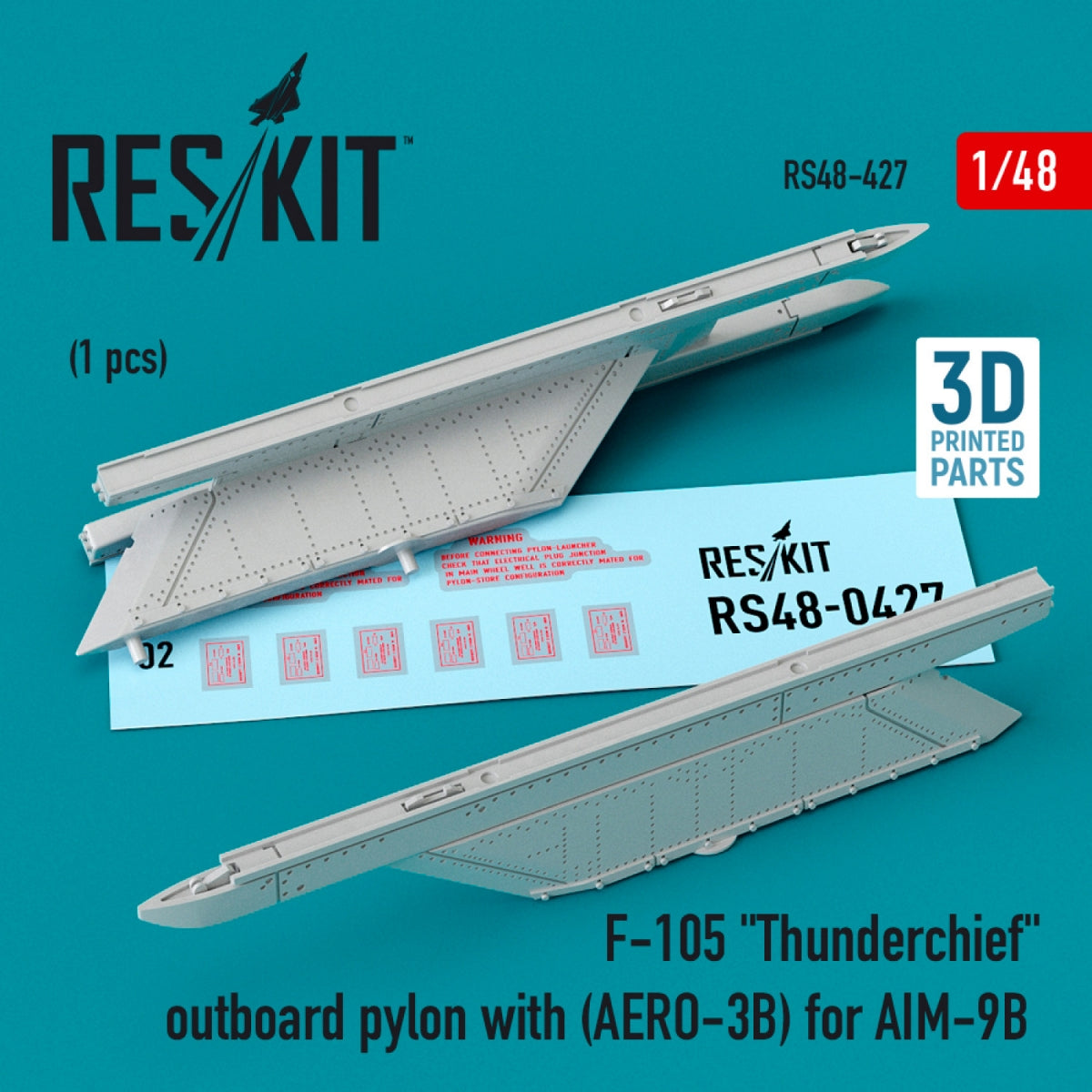 RESKIT RS48-0427 F-105 "THUNDERCHIEF" OUTBOARD PYLON (AERO-3B) FOR AIM-9B (3D PRINTED) 1/48