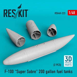RESKIT RSU48-0223 F-100 &amp;quot;SUPER SABER&amp;quot; 200 GALLON FUEL TANKS (3D PRINTING) 1/48