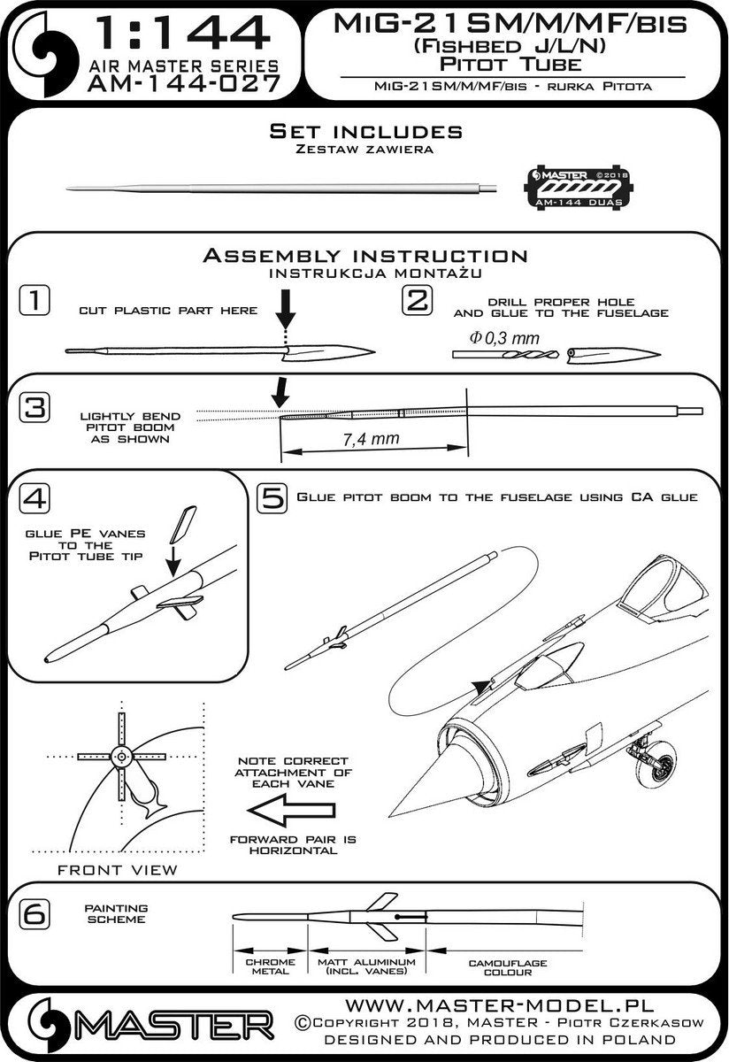 Master AM-144-027 MiG-21 SM/M/MF/bis (Fishbed) - Pitot tube 1/144 – immagine 3