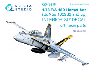 Quinta Studio QD48216 F/A-18D Late 3D-Printed &amp;amp; colored Interior on decal paper with resin parts (Kinetic) 1/48