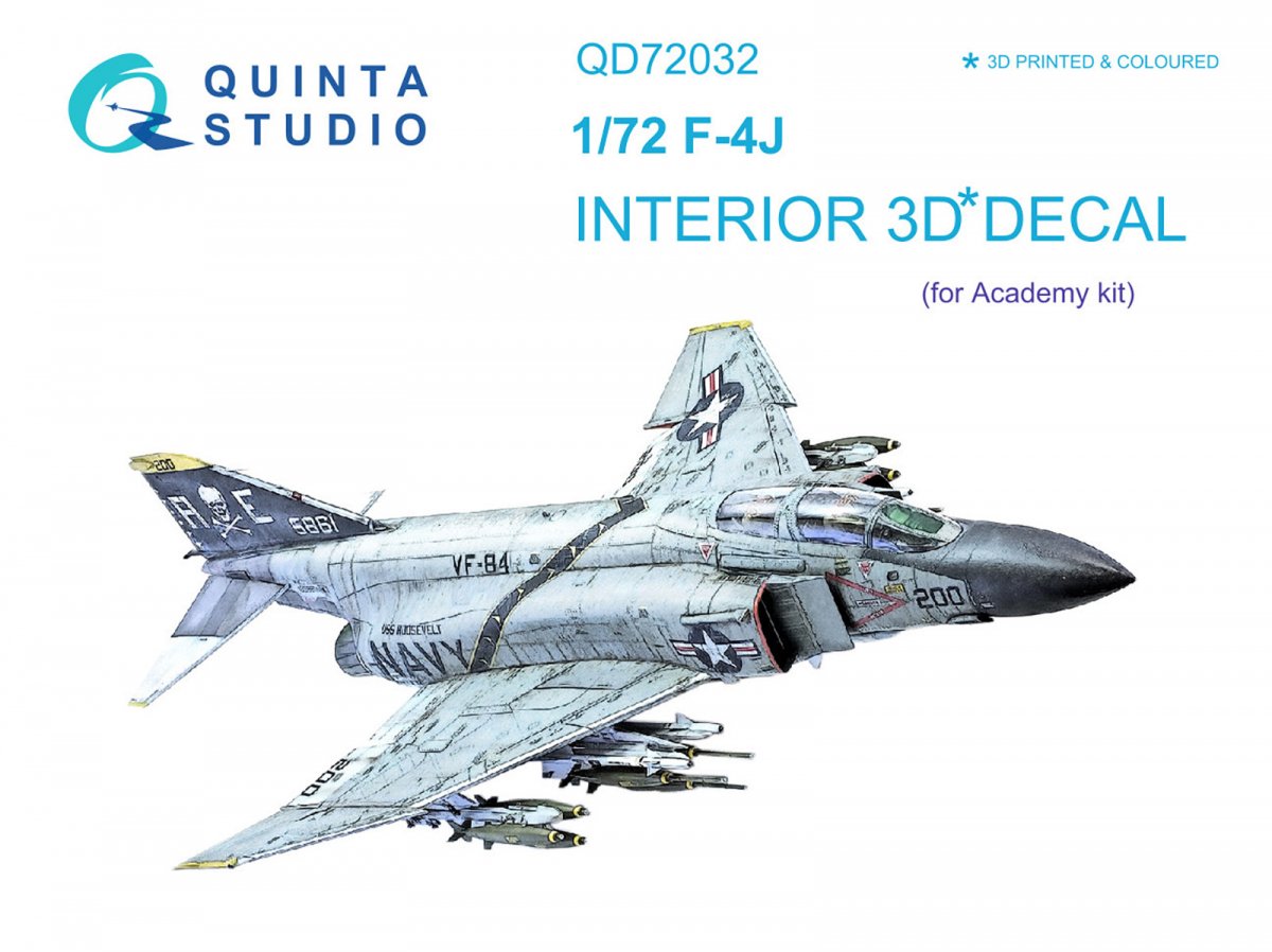 Quinta Studio QD72032 F-4J 3D-Printed &amp;amp; colored Interior on decal paper (for Academy kit) 1/72