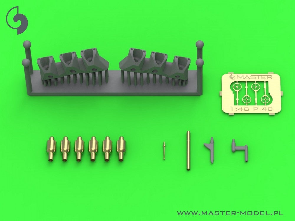 Master AM-48-180 Curtiss P-40 E - sight, pitot tube and fairings for Browning .50 machine guns with resin mount for EDUARD 1/48 model