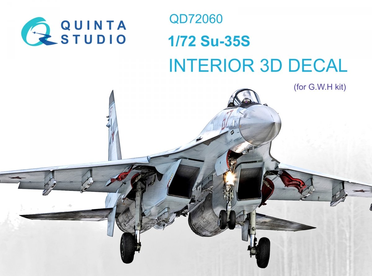 Quinta Studio QD72060 Su-35S 3D-Printed &amp; colored Interior on decal paper (GWH) 1/72