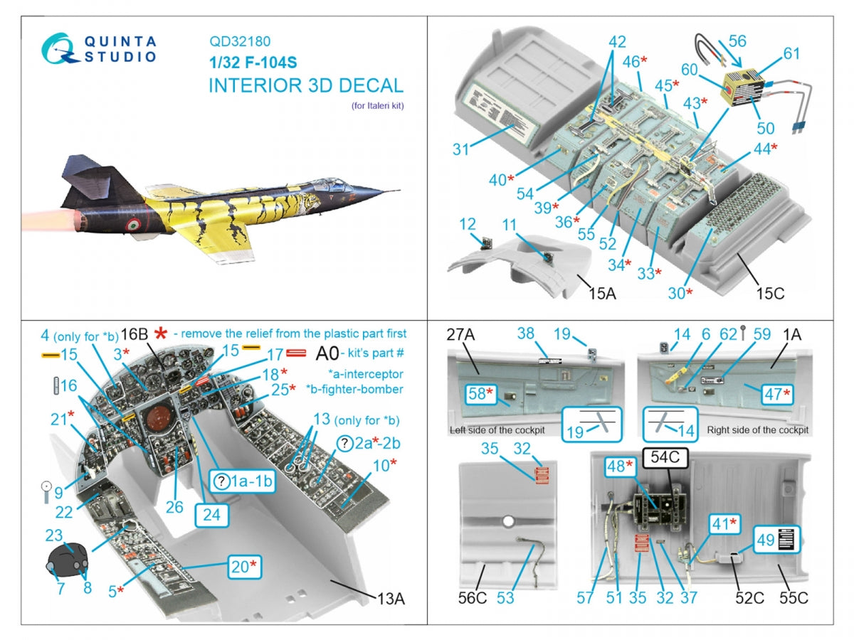 Quinta Studio QD32180 F-104S 3D-Printed colored Interior on decal paper (Italeri) 1/32 – obrázek 7