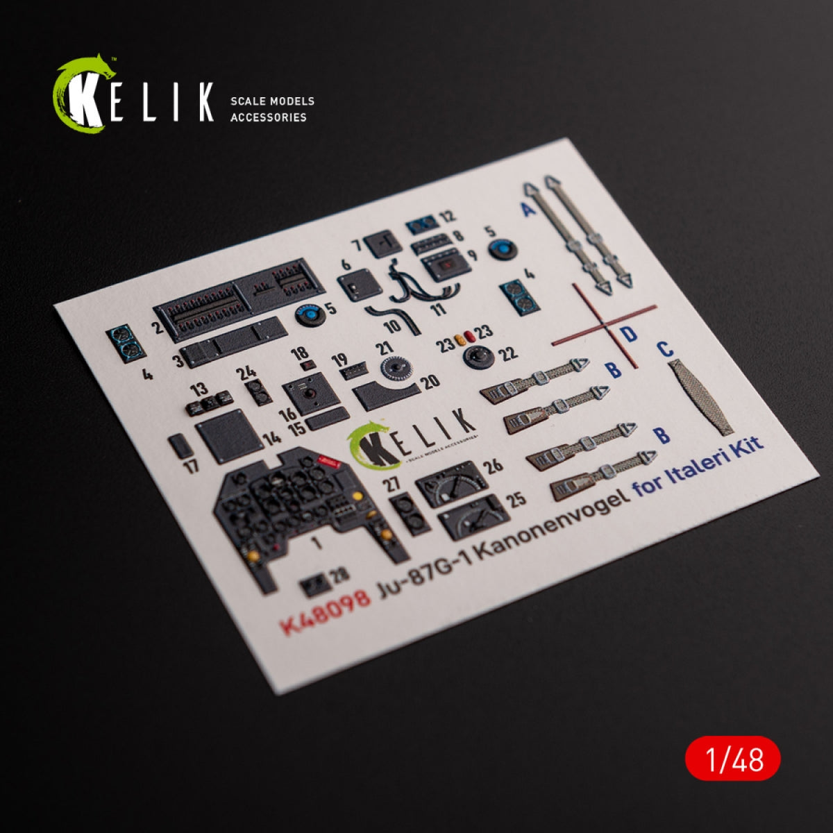 KELIK K48098 Ju-87G-1 Kanonenvogel - interior 3D decals for Italeri kit 1/48