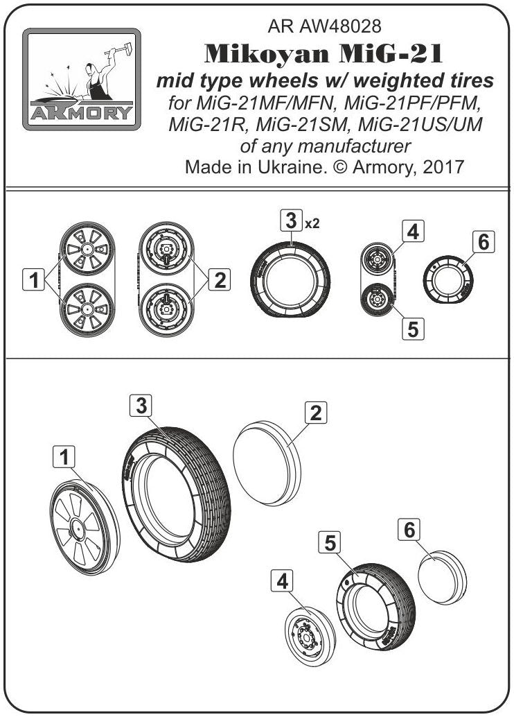 Armory Models AW48028 Mikoyan MiG-21 Fishbed wheels w/ weighted tires, mid production 1/48 – obrázek 7
