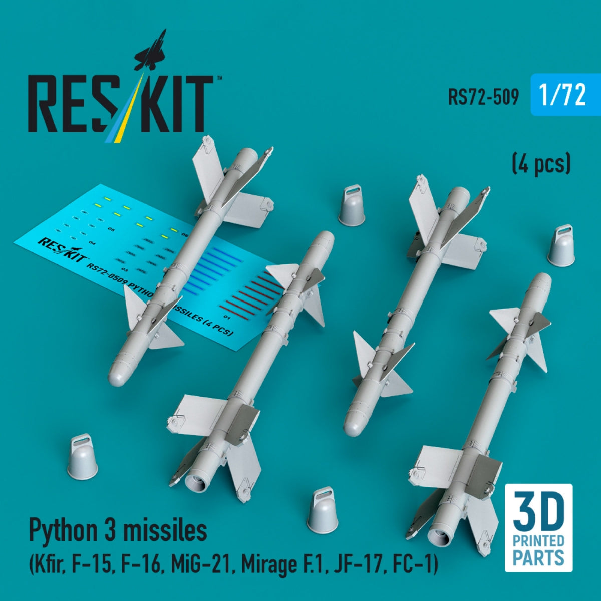 RESKIT RS72-0509 Python 3 missiles (4 pcs) (3D Printed) 1/72