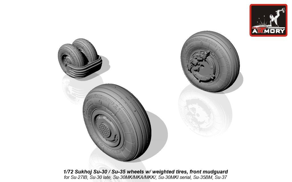 Armory Models AW72035 Sukhoj Su-30 / Su-35 Flanker wheels w/ weighted tires, front mudguard 1/72 – image 2