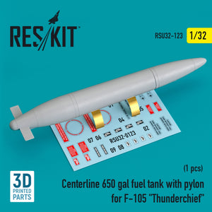 RESKIT RSU32-0123 CENTERLINE 650 GAL FUEL TANK WITH PYLONS FOR F-105 &amp;quot;THUNDERCHIEF&amp;quot; (1 PCS) (3D PRINTED) 1/32