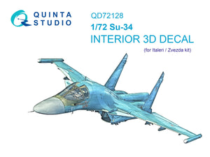 Quinta Studio QD72128 Su-34 3D-Printed colored Interior on decal paper (Zvezda / Italeri) 1/72