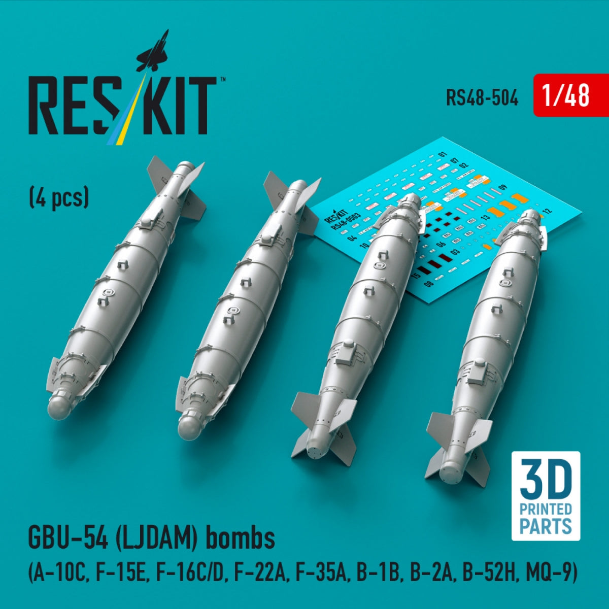 RESKIT RS48-0504 Bombes GBU-54 (LJDAM) (4 pièces) (Impression 3D) 1/48