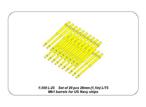 Aber 350L-25 Set of 20 pcs 28 mm (1.1in) L/75Mk.1 barrels for US Navy ships (1/350) – Bild 6