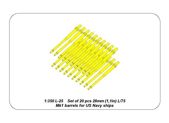 Aber 350L-25 Set of 20 pcs 28 mm (1.1in) L/75Mk.1 barrels for US Navy ships (1/350) – Bild 6