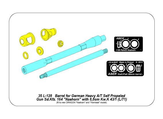 Aber 35L-128 Barrel for German A/T Self Propeled Gun Nashorn with 8.8cm Pak 43/1 L/71 (1/35) – Bild 9