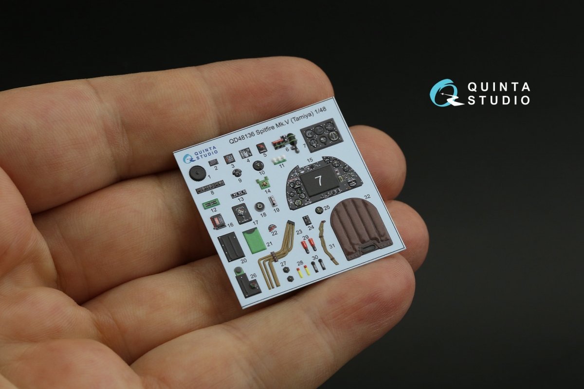 Quinta Studio QD48136 Spitfire Mk.V 3D-Printed &amp;amp; colored Interior on decal paper (Tamiya) 1/48 – immagine 3